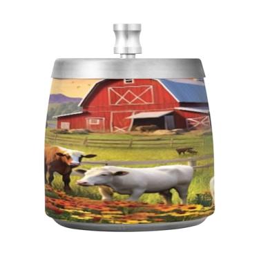 Imagem de SEHANY Cinzeiro bonito de vaca Highland com tampa para cigarro, à prova de vento, sem fumaça, aço inoxidável, cinzeiro para ambientes internos e externos, grande, inodoro, para fumantes, decoração de
