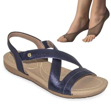 Imagem de Kit Sandália Rasteira Usaflex Couro Feminina + 2 Pares de Meias