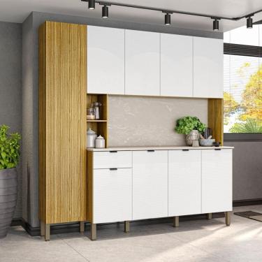 Imagem de Armario De Cozinha Compacta 9 Portas 1 Gaveta Cairo - Freijó/artico/riscatto Freijó