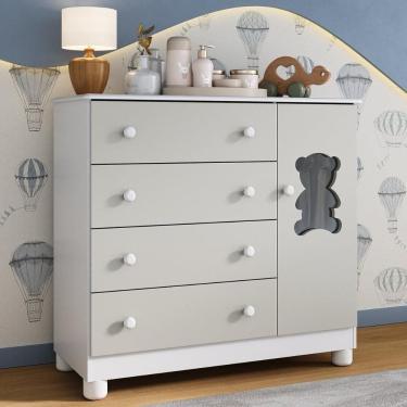 Imagem de Cômoda Infantil 95cm 1 Porta Com Vidro E 4 Gavetas Fofura Multimóveis Mp4484 Branco/off White Branco/off White