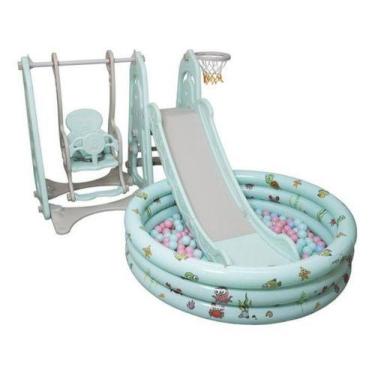 Imagem de Playground 4x1 Balanço Escorregador Piscina De Bolinha Cor Verde Impor