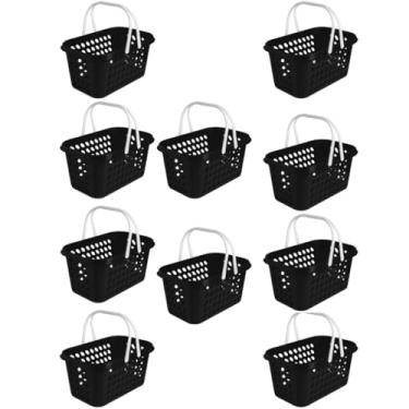 Imagem de Kit 10 Cestas Plásticas 3L com Alça - Cestinha Multiuso para Compras em Supermercado, Lojas e Feiras, Ideal para Transporte de Pequenos Itens(Preto)