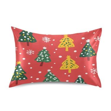 Imagem de Blueangle Fronha de cetim de árvore de Natal para cabelo e pele, fronha de seda, tamanho Queen (50,8 x 76,2 cm) - Capas de almofada de cetim refrescantes com fecho de envelope (747)