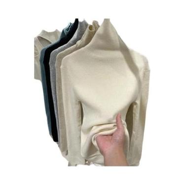 Imagem de Suéter Feminino De Manga Longa Com Gola Alta Tricotado Em Malha Canela