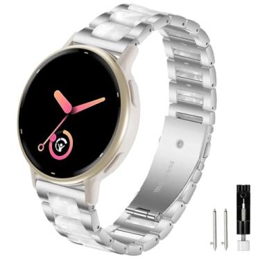 Imagem de Sankel Pulseira feminina de aço inoxidável de resina de 20 mm compatível com Garmin Vivoactive 6/Vivoactive 5/3/3, para Venu Sq 2/Venu 2 Plus/Approach S50/Forerunner 158/165/245/570 42 mm (prata)
