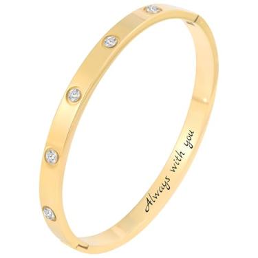 Imagem de Camhanno Pulseiras de aço inoxidável gravadas para mulheres – inspirador, amizade, amor, mãe, filha, irmã, cristã, formatura, memorial e presentes de casamento, Medium, Aço inoxidável, Strass