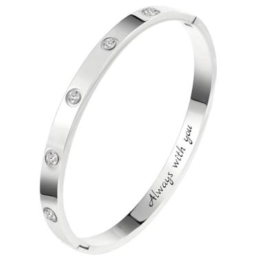 Imagem de Camhanno Pulseiras de aço inoxidável gravadas para mulheres – inspirador, amizade, amor, mãe, filha, irmã, cristã, formatura, memorial e presentes de casamento, Medium, Aço inoxidável, Strass