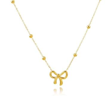 Imagem de Hclian Colar de laço feminino banhado a ouro 14K delicado fofo gargantilha pequena com pingente de laço, joias modernas, presentes de dia dos namorados