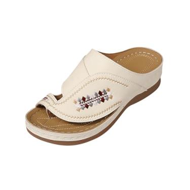 Imagem de Pantufas femininas modernas, casuais, estilo verão, cor sólida, boca de peixe, sola grossa, Branco, 36