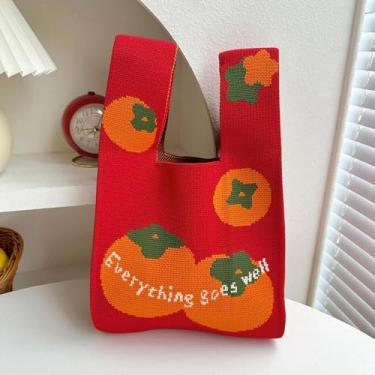 Imagem de Sacola de presente de ano simples bolsa de pulso com nó bolsas de compras ano bolsa de malha viagem (G)