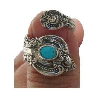 Imagem de Anel Ajustável De Estilo Étnico Boêmio Para Mulheres Com Turquesa Fals