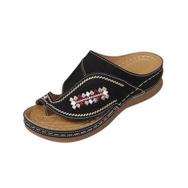 Imagem de Pantufas femininas modernas, casuais, estilo verão, cor sólida, boca de peixe, sola grossa, Preto, 38