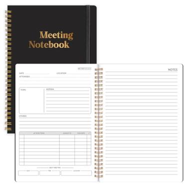 Imagem de Thboxes Caderno de reuniões para trabalho, 17,78 cm x 25,4 cm, bloco de notas para organização do trabalho, com itens de ação, agenda de minutos, 160 páginas, agenda de trabalho para homens e mulheres