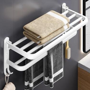 Imagem de 3FLQOOPP Toalheiro branco montado na parede com prateleira dupla acessórios de banheiro alumínio 2 camadas