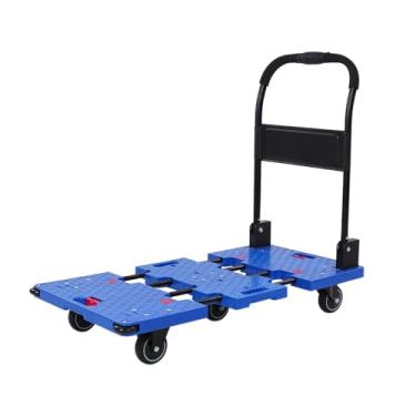 Imagem de Carrinho de mão dobrável portátil - Carrinho silencioso de empurrar e puxar para transporte pesado em armazém, reboque compacto (azul)