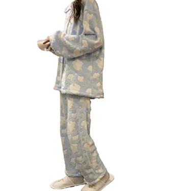 Imagem de HHHJQFAAT Pijamas femininos para mulheres com estampa de pijama outono inverno quente para uso doméstico (Yunduo Médio)