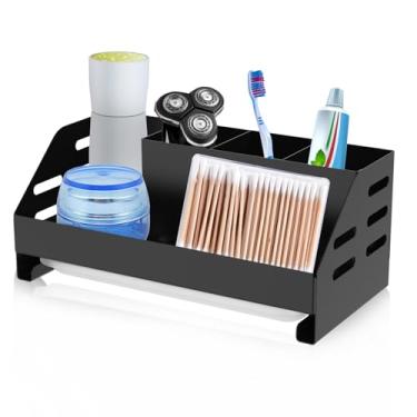 Imagem de Suporte de escova de dentes de bancada de aço inoxidável, organizador de escova de dentes com 5 compartimentos com bandeja de drenagem destacável, suporte de armazenamento de escova de dentes