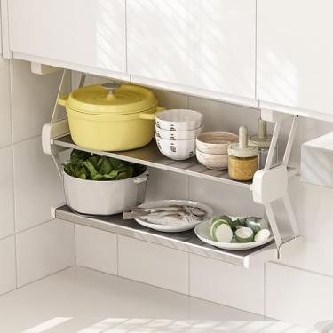 Imagem de ZDJZMGZ Prateleira de elevação de 2 níveis, suporte de temperos suspenso de aço inoxidável, escorredor de pratos retrátil para armário suspenso, urso 10 kg/22 lbs (L31,5 x P 8,3 x A17,7 cm)