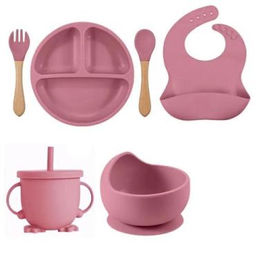 Imagem de  Conjunto Refeição Introdução Alimentar Prato Copo Babador Talher Bebê