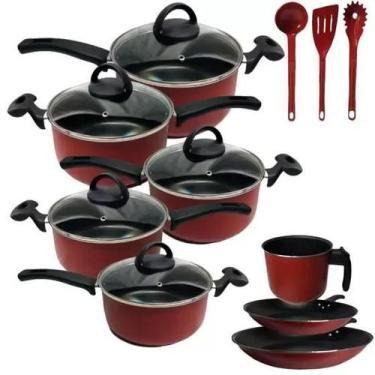 Imagem de Conjunto Teflon Antiaderente 11 Peças - MARCOLAR, Vermelho