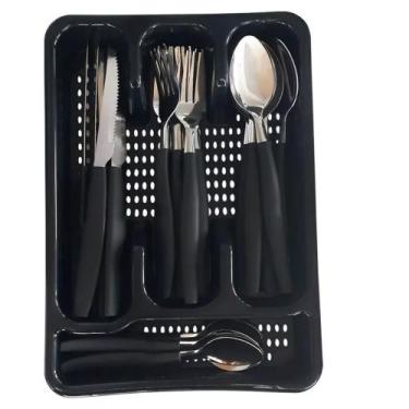 Imagem de Jogo De Talheres Porta Talher 25 Peças Reforçado Comer - JODI, Preto