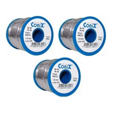 Imagem de Kit 3 Rolos Solda Estanho 1,5mm 60x40 Cobix C/ Fluxo Ra 500g