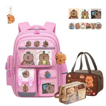 Imagem de Mochila Capibara Rosa Kawaii con Diseño de Dibujos Animados Mediana - 