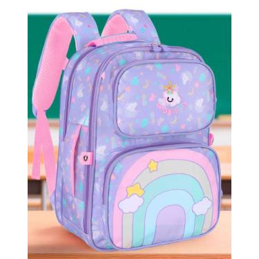 Imagem de Mochila Infantil Grande Bolsa Escolar Moda Colorida Meninas Arco-iris 