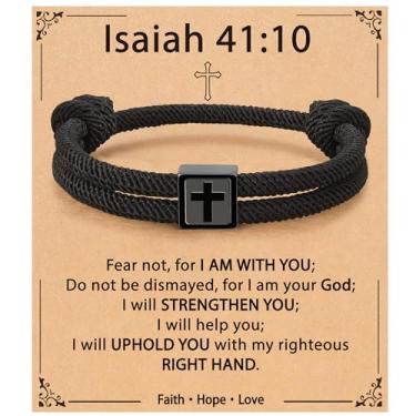 Imagem de VULETO Pulseira cruzada, presentes de Dia dos Namorados, para meninos e homens, pulseira de corda ajustável, Páscoa, Natal, aniversário, joias religiosas, presentes para crianças, adolescentes e