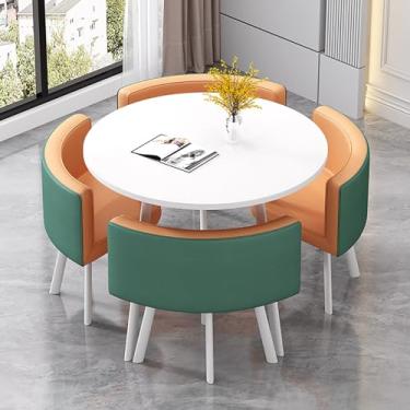 Imagem de Conjunto de mesa e cadeiras que economizam espaço, conjunto de mesa de cozinha redonda de couro, combinação de mesa de recepção e cadeira, com 1 mesa e 4 cadeiras, para sala de estar, cozinha, sala de