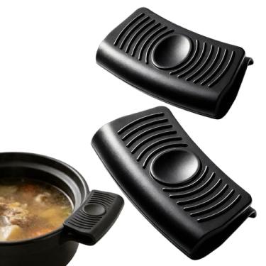 Imagem de Suportes de panela de silicone e pegador de placa quente, 2 peças de capas de alça de panela de ferro fundido, capas antiderrapantes para frigideiras quentes, pegador de panela de silicone para