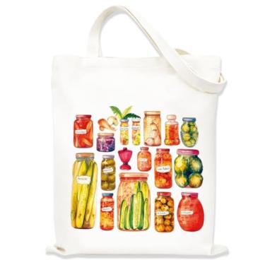 Imagem de Sacola estética variada para mulheres e meninas, bolsas de pano com alças, sacola temática de jarra, sacolas fofas para mulheres, bolsa de compras reutilizável para viagens, compras, trabalho