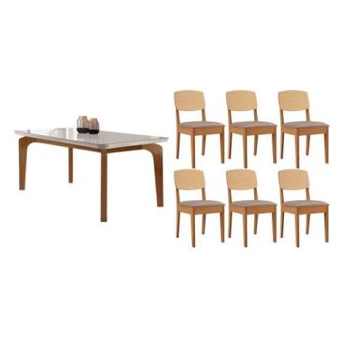 Imagem de Sala Jantar Mesa Londrina Tampo c/ Vidro Curvo 180cm+6 Cadeiras Havana