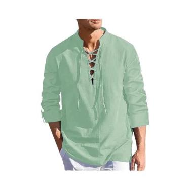 Imagem de Camisas Masculinas De Manga Longa Em Algodão E Linho, Estilo Pirata, D