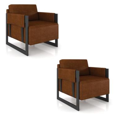 Imagem de Poltrona Decorativa Base Industrial Kit 2 Rory Sintético PU Marrom K01