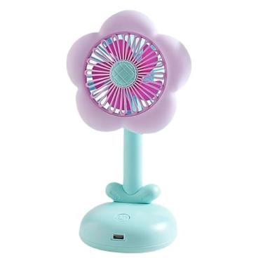 Imagem de Ventiladores de mesa pequenos silenciosos - ventilador de mesa pessoal silencioso de flores, circulador de ar com luz noturna e 2 velocidades para meninas, mulheres, viagens, caminhadas, piquenique