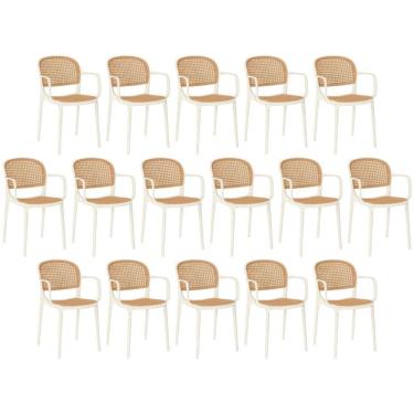 Imagem de Kit 16 Cadeiras De Jantar Roma Prática Com Braços Para Sala E Cozinha - Bege