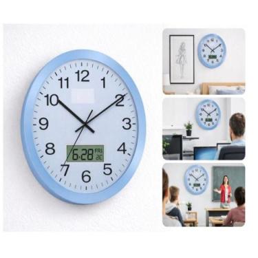 Imagem de Relógio de Parede AZUL Analógico com Calendário, Termômetro Digital  L