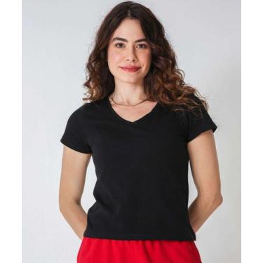Imagem de Blusa Feminina Básica Cotton Decote V Marisa Preto-80034, Preto, P
