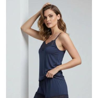 Imagem de Pijama Curto Baby Doll Feminino Poliamida Damana Azul, GG, Azul