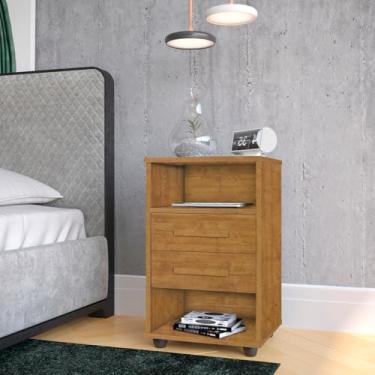 Imagem de Mesa De Cabeceira Quarto Solteiro Casal Cielo 2 Gavetas 2 Nichos com Pés Estilo Rodinha - Mizza Decor (Ipê)