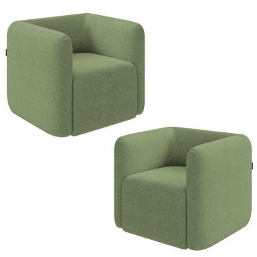 Imagem de Kit 2 Poltronas Decorativas Sala De Estar Trinidad Base Fixa Bouclê Verde Oliva G33 - Gran Belo