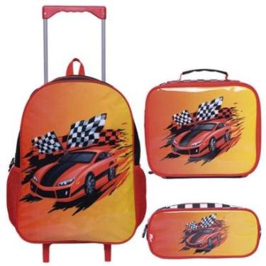 Imagem de Kit Mochila Yins Escolar De Carrinho Infantil Menino + Lancheira + Estojo Kit Car Race...