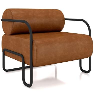 Imagem de Poltrona Decorativa Pés Industrial Moscou K01 Couríssimo Caramelo - Lyam Decor