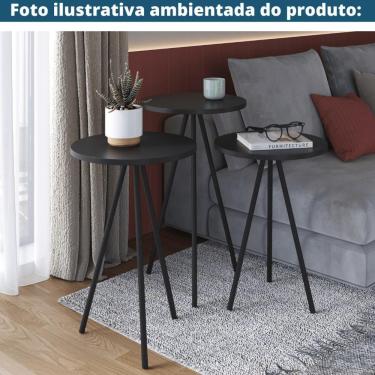 Imagem de Mesa Lateral Redonda Artesano 58,5 Cm (altura) Em Mdp Preto Estrutura Metálica Em Aço Preto