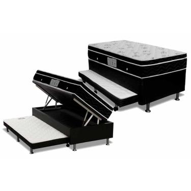 Imagem de Cama Box Baú C/Auxiliar Solteiro: Colchão Molas Ortobom Nanolastic Physical + Base Black(88X188)