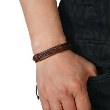Imagem de Pulseira Masculina Sintético Couro Marrom Acessórios - anjo da mamãe, 