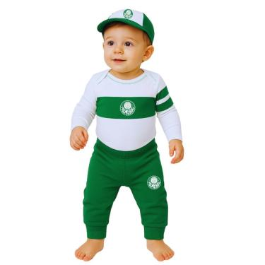 Imagem de Kit Bebê Palmeiras Com Body Calça Boné Oficial