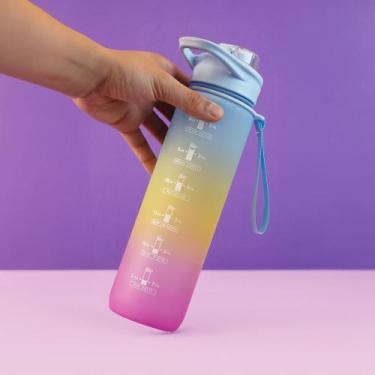 Imagem de Garrafa Motivacional Térmica 1L com Alça e Canudo para Hidratação Esti