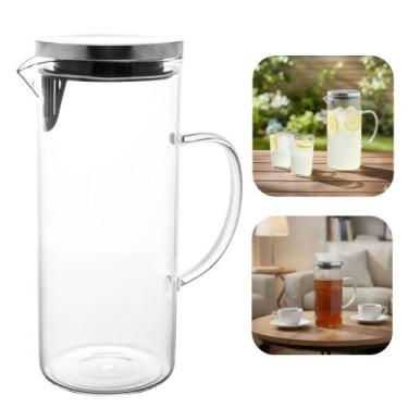 Imagem de Jarra de Vidro para Suco Água com Tampa de Metal Transparente Bruxelas